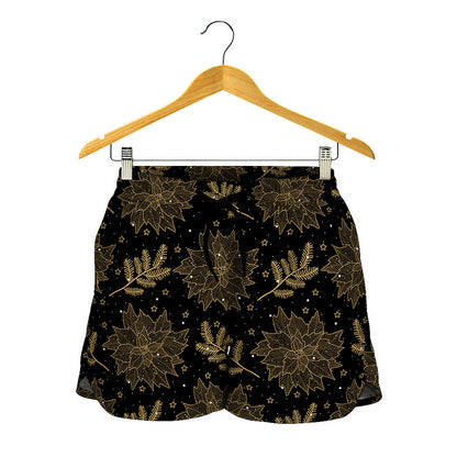 Merry Christmas Poinsettia Pattern Print Women's Shorts