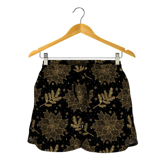 Merry Christmas Poinsettia Pattern Print Women's Shorts
