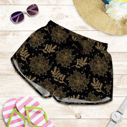 Merry Christmas Poinsettia Pattern Print Women's Shorts