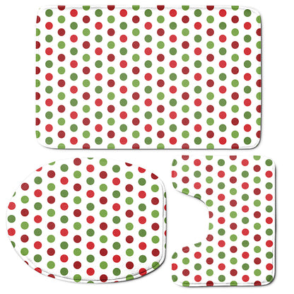Merry Christmas Polka Dot Pattern Print 3 Piece Bath Mat Set