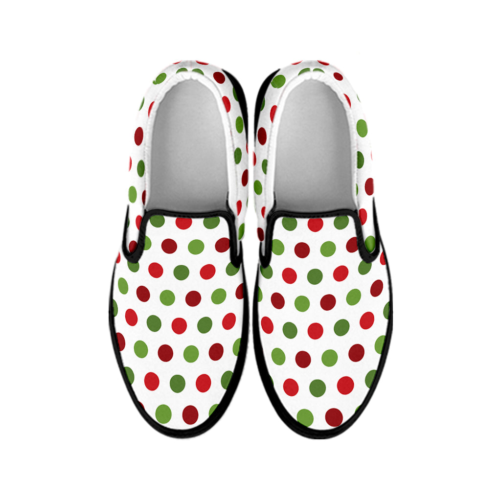 Merry Christmas Polka Dot Pattern Print Black Slip On Shoes