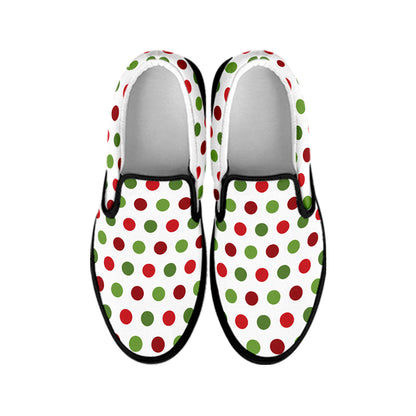 Merry Christmas Polka Dot Pattern Print Black Slip On Shoes