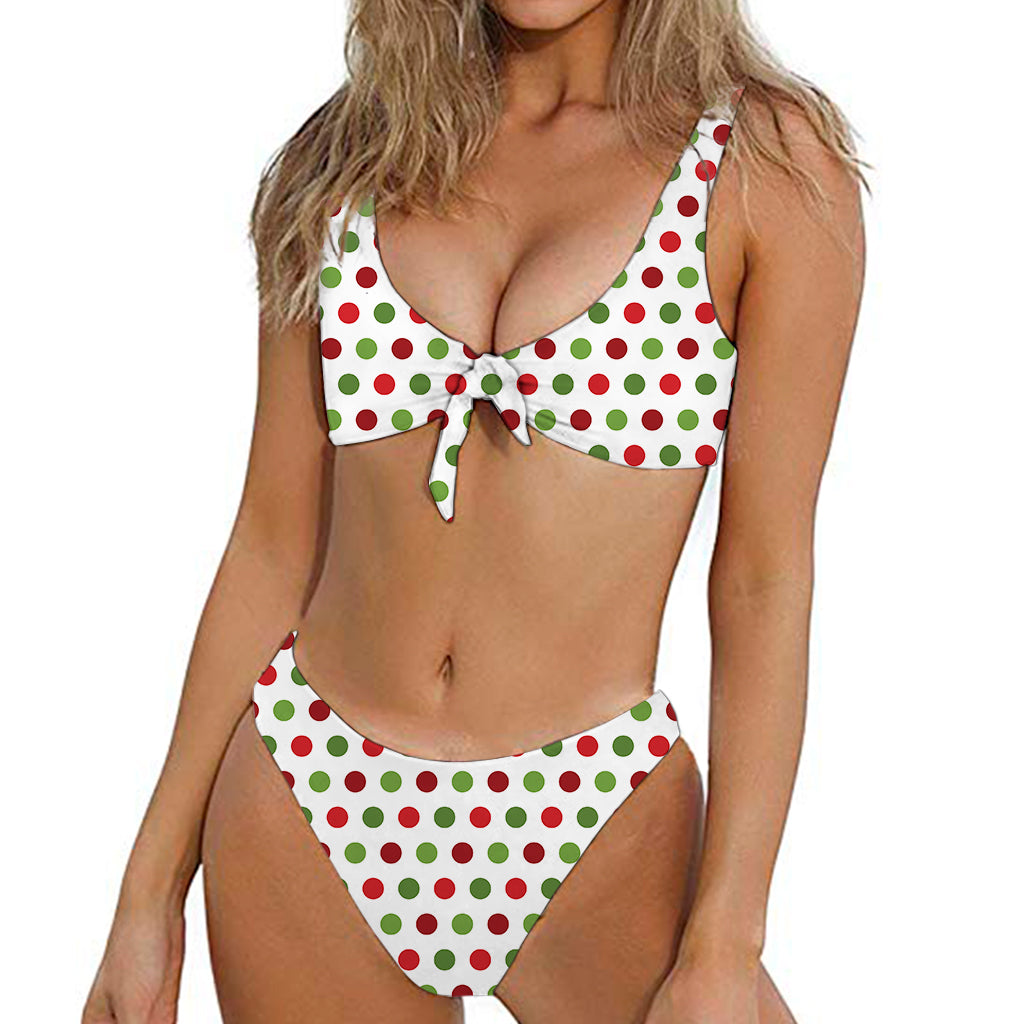 Merry Christmas Polka Dot Pattern Print Front Bow Tie Bikini