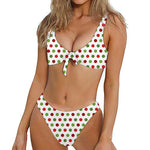 Merry Christmas Polka Dot Pattern Print Front Bow Tie Bikini