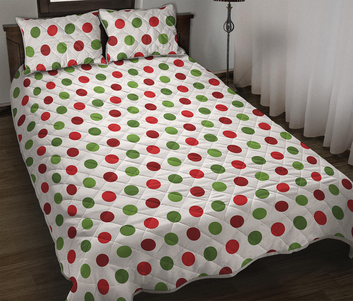 Merry Christmas Polka Dot Pattern Print Quilt Bed Set