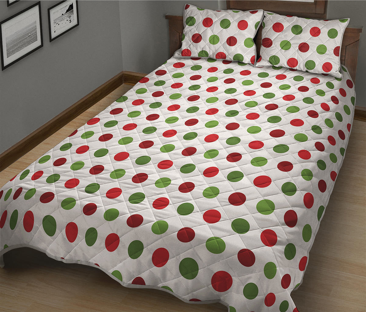 Merry Christmas Polka Dot Pattern Print Quilt Bed Set
