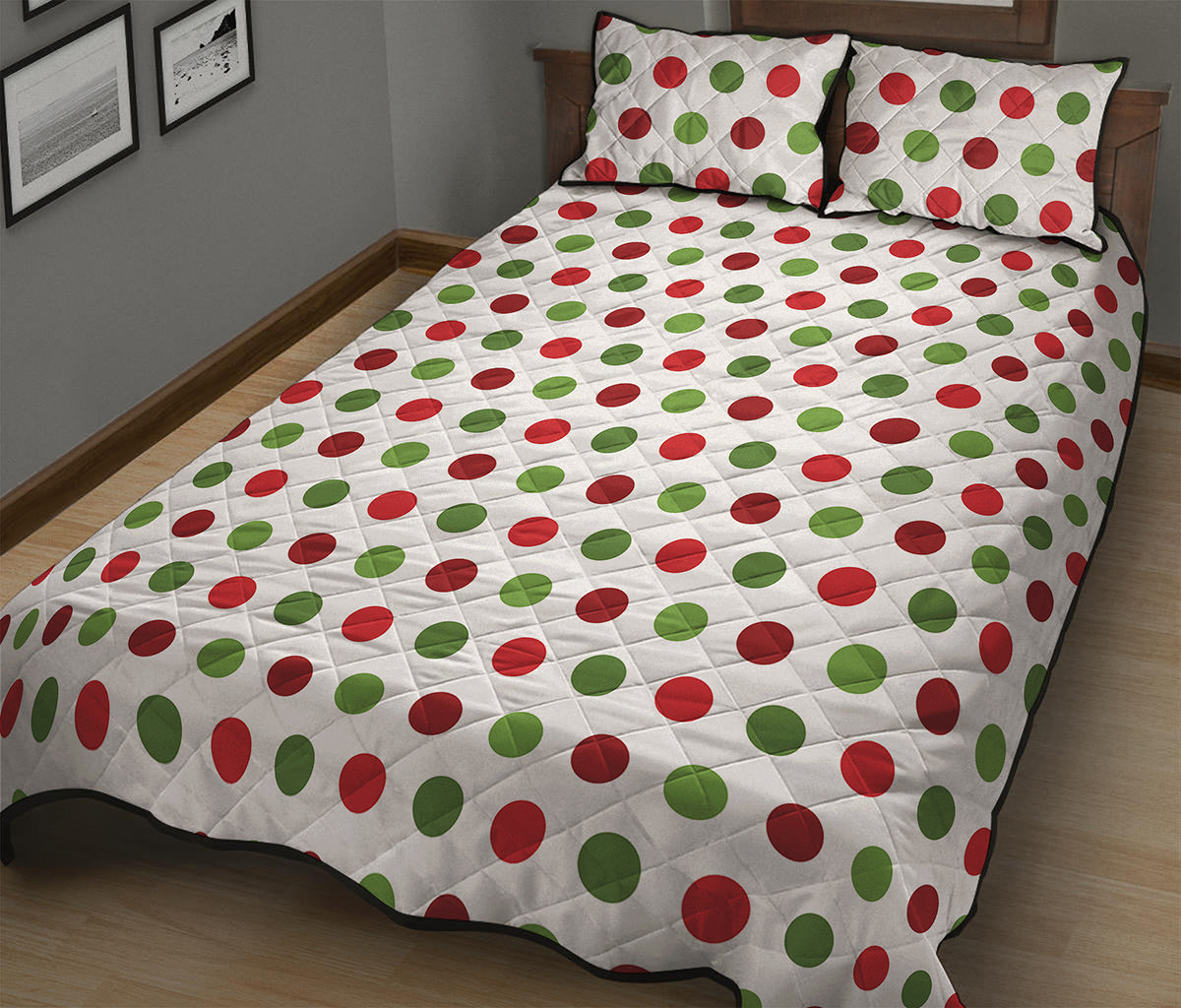 Merry Christmas Polka Dot Pattern Print Quilt Bed Set