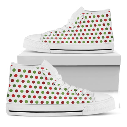 Merry Christmas Polka Dot Pattern Print White High Top Shoes