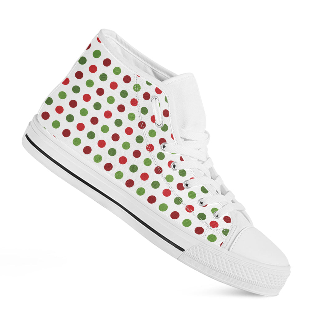 Merry Christmas Polka Dot Pattern Print White High Top Shoes