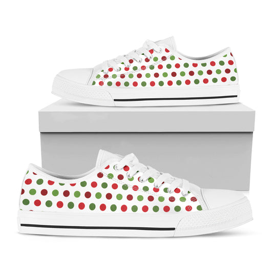 Merry Christmas Polka Dot Pattern Print White Low Top Shoes