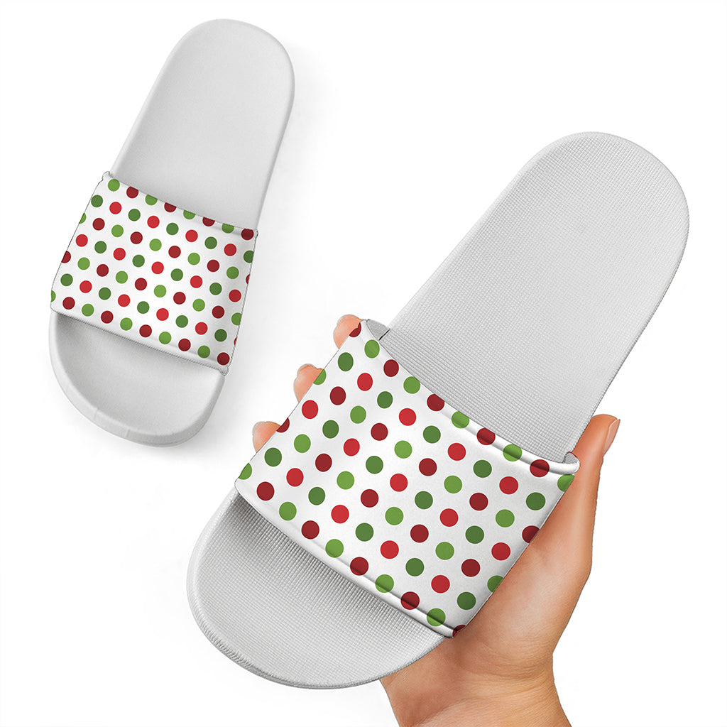 Merry Christmas Polka Dot Pattern Print White Slide Sandals
