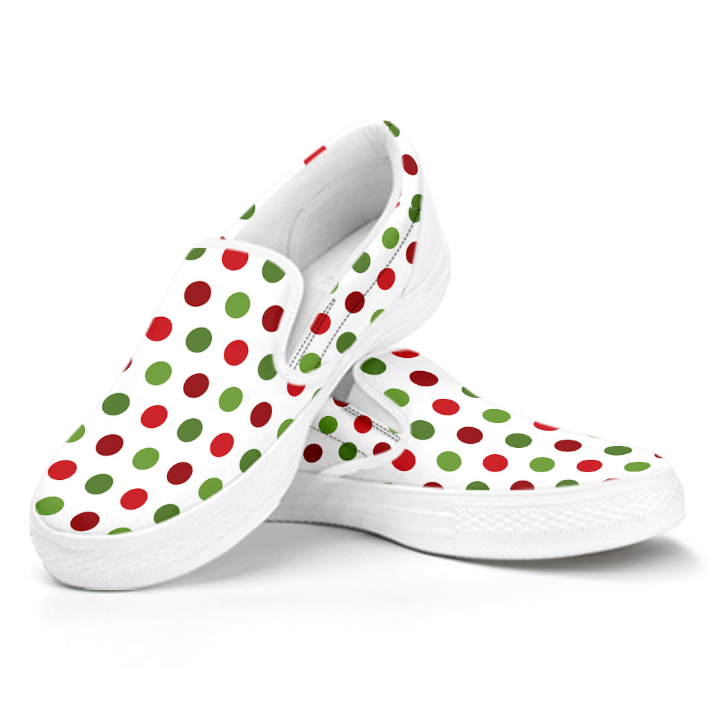 Merry Christmas Polka Dot Pattern Print White Slip On Shoes