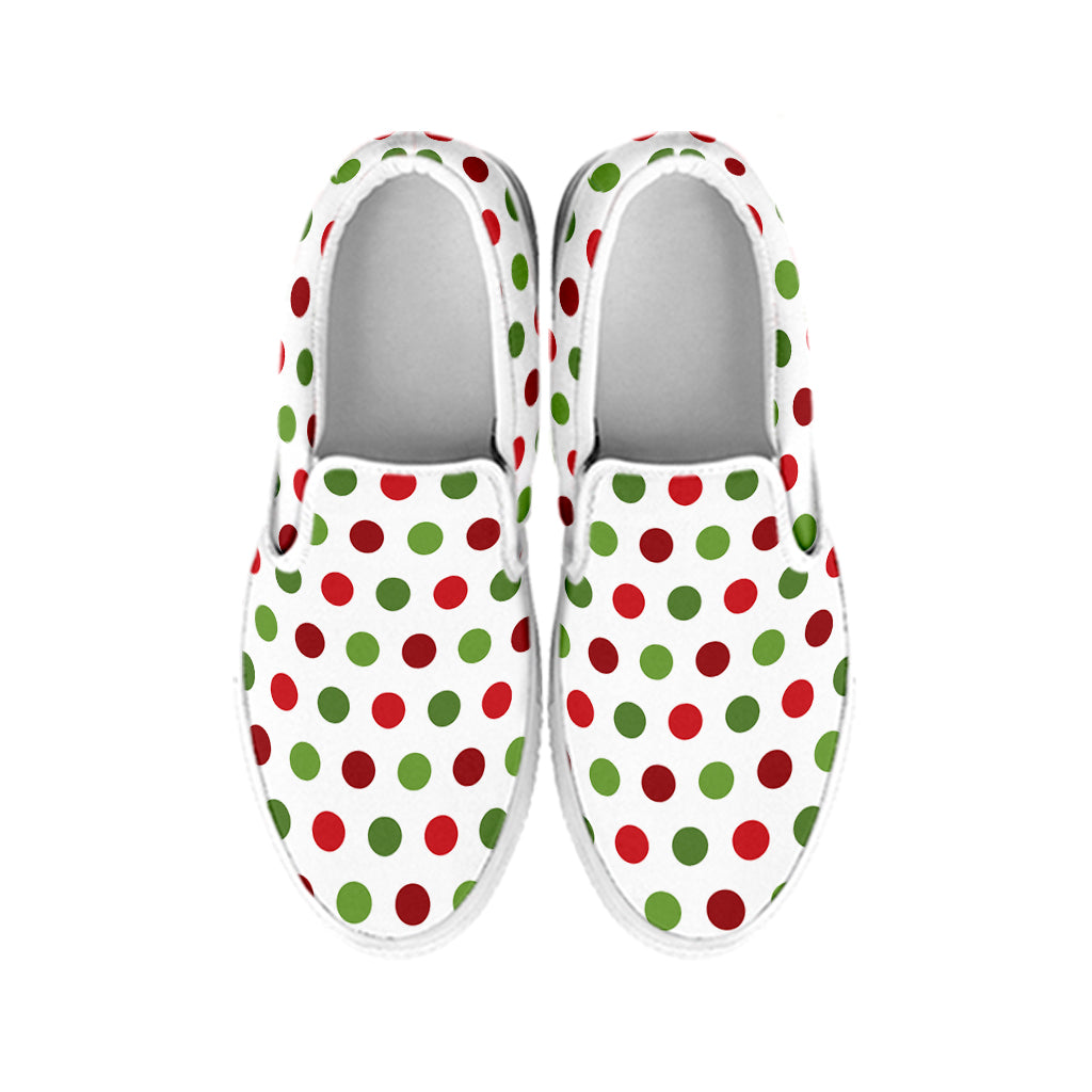 Merry Christmas Polka Dot Pattern Print White Slip On Shoes