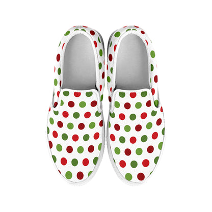 Merry Christmas Polka Dot Pattern Print White Slip On Shoes