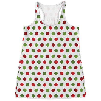 Merry Christmas Polka Dot Pattern Print Women's Racerback Tank Top