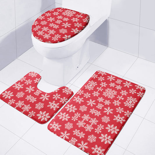 Merry Christmas Snowflakes Pattern Print 3 Piece Bath Mat Set