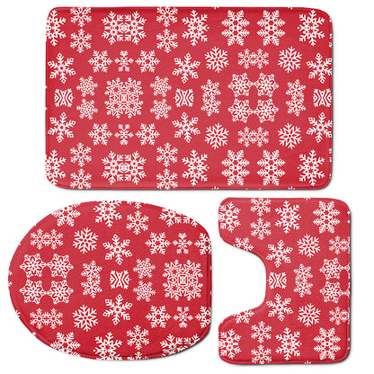 Merry Christmas Snowflakes Pattern Print 3 Piece Bath Mat Set