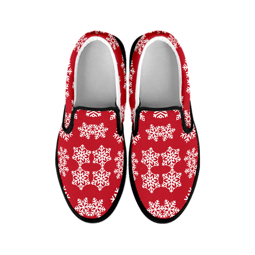 Merry Christmas Snowflakes Pattern Print Black Slip On Shoes