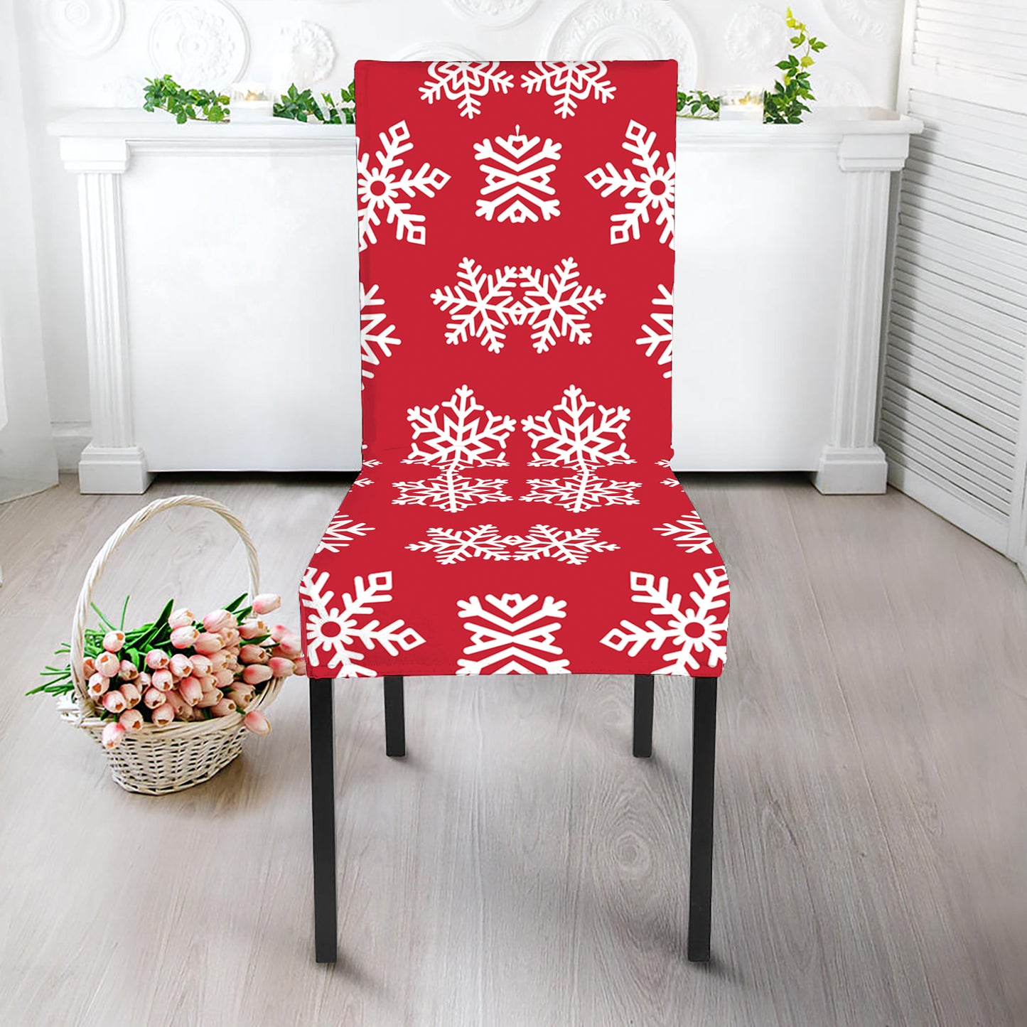 Merry Christmas Snowflakes Pattern Print Dining Chair Slipcover