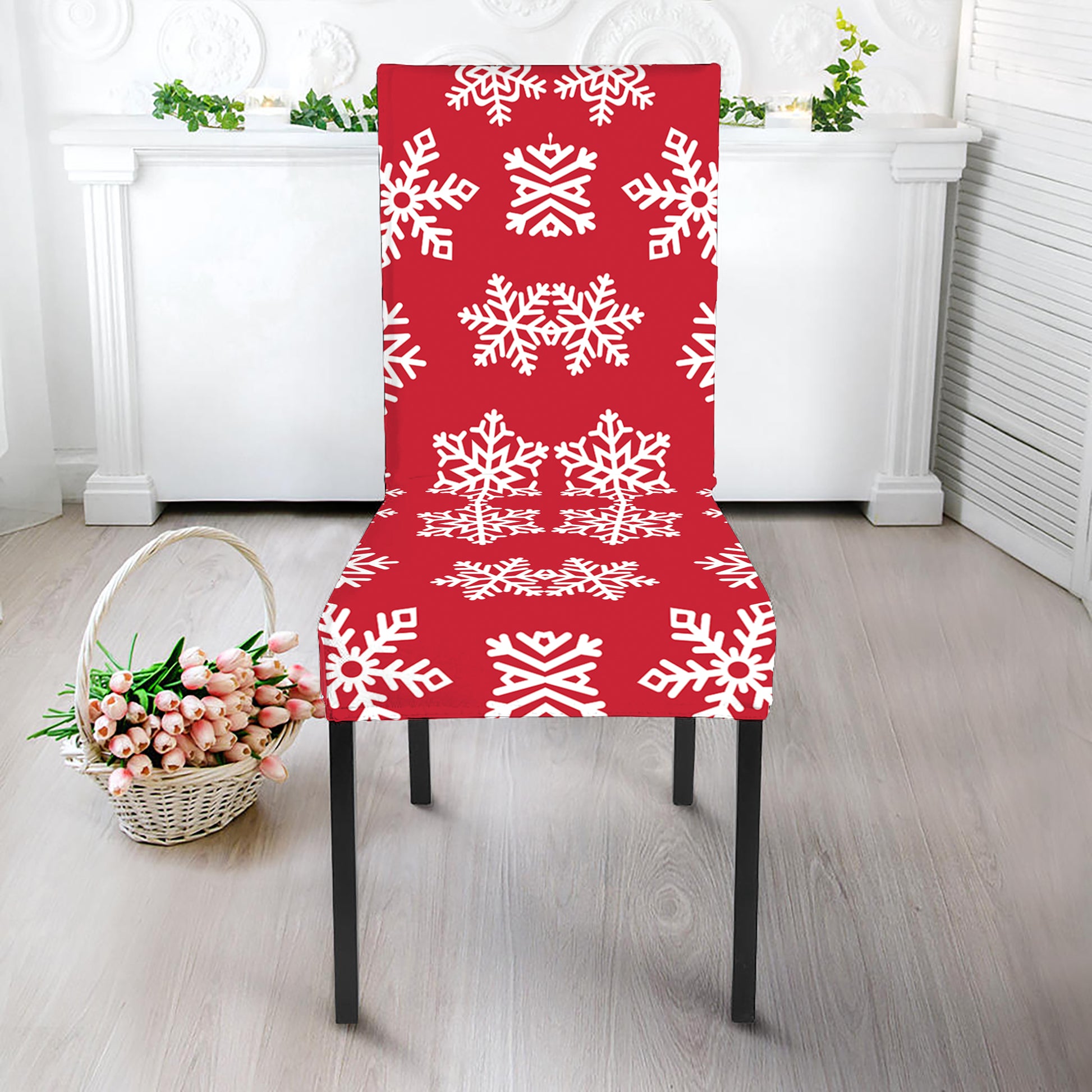 Merry Christmas Snowflakes Pattern Print Dining Chair Slipcover