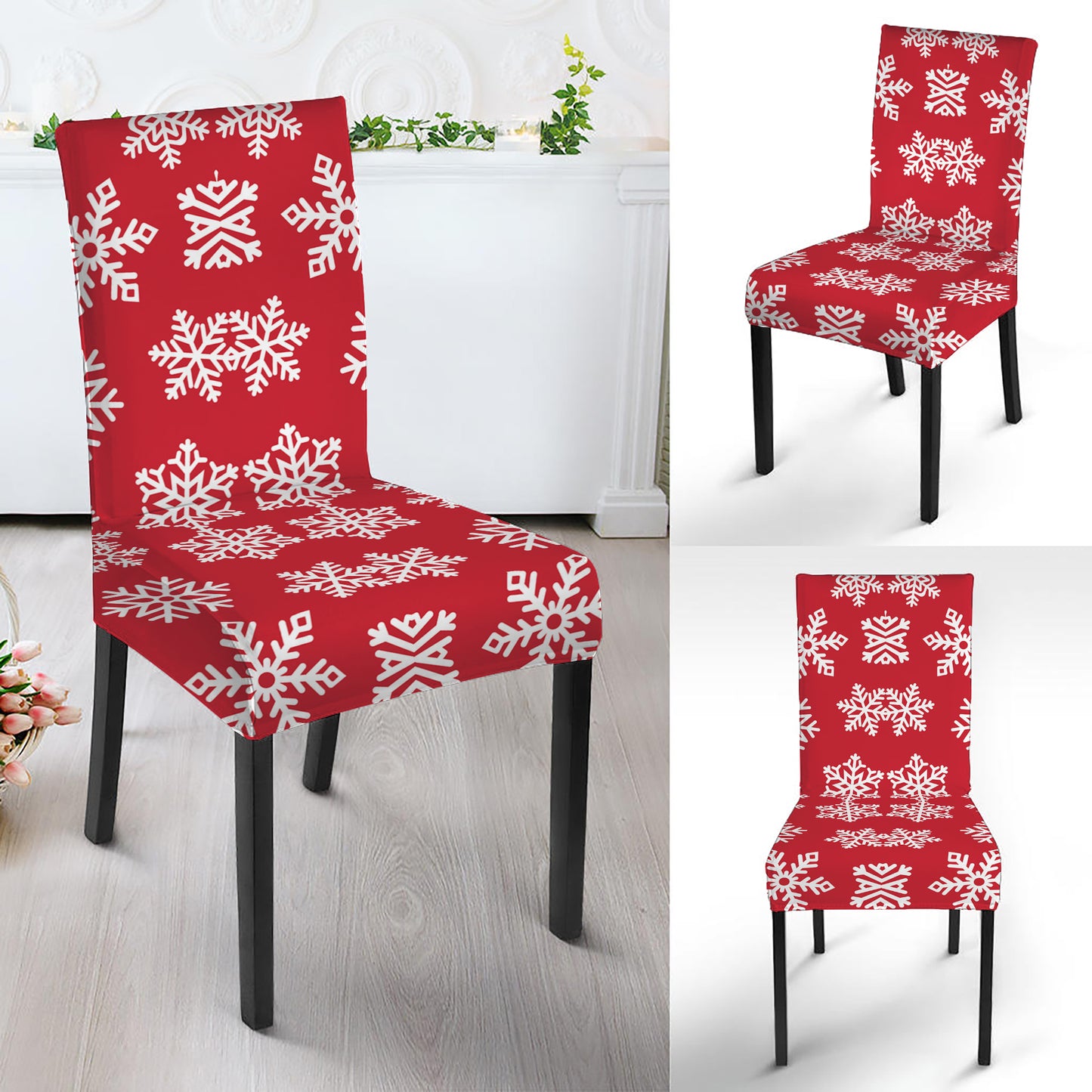 Merry Christmas Snowflakes Pattern Print Dining Chair Slipcover