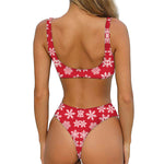 Merry Christmas Snowflakes Pattern Print Front Bow Tie Bikini