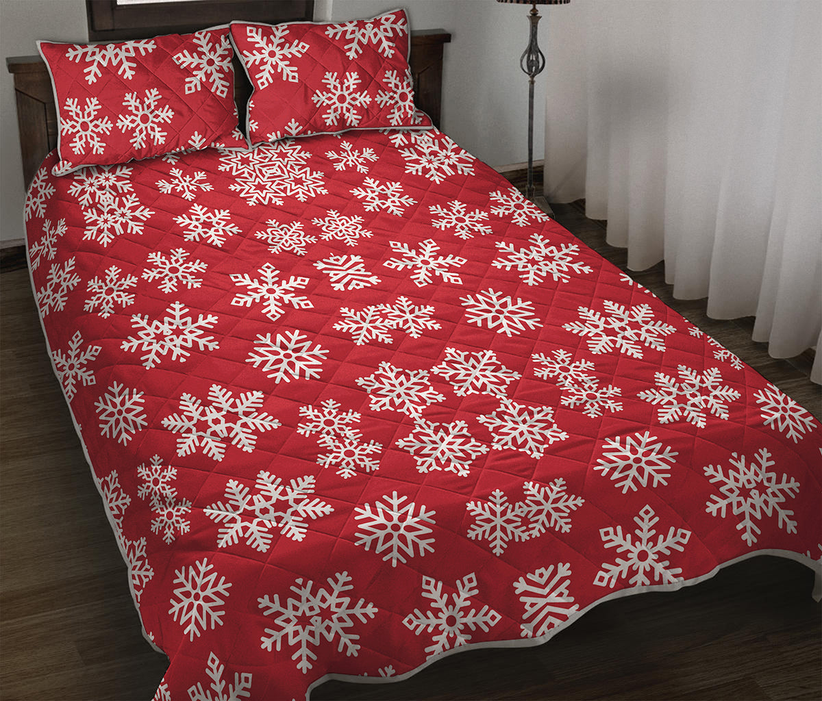 Merry Christmas Snowflakes Pattern Print Quilt Bed Set