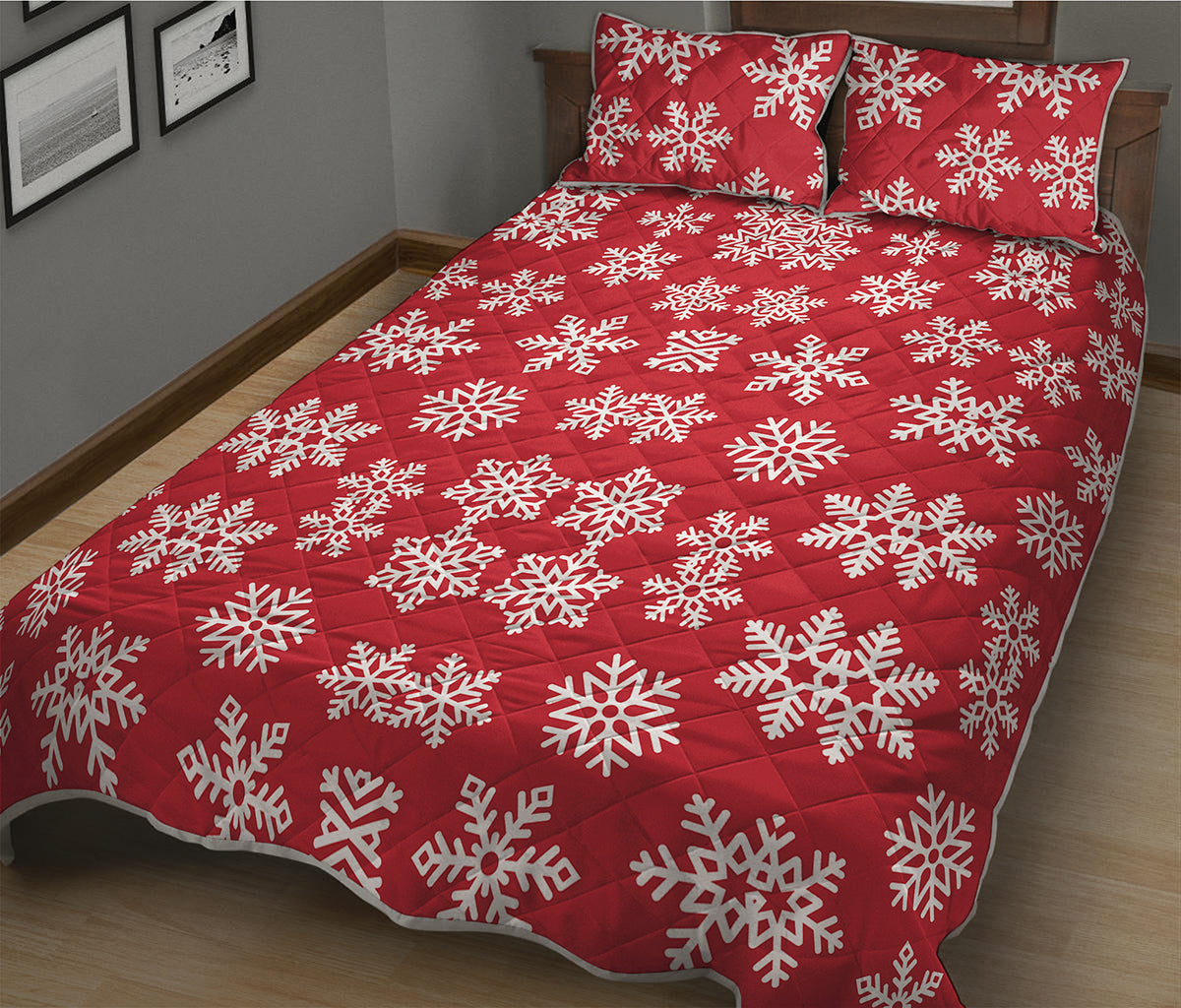 Merry Christmas Snowflakes Pattern Print Quilt Bed Set
