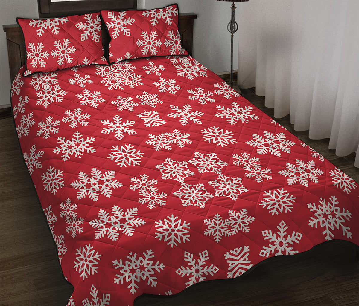 Merry Christmas Snowflakes Pattern Print Quilt Bed Set