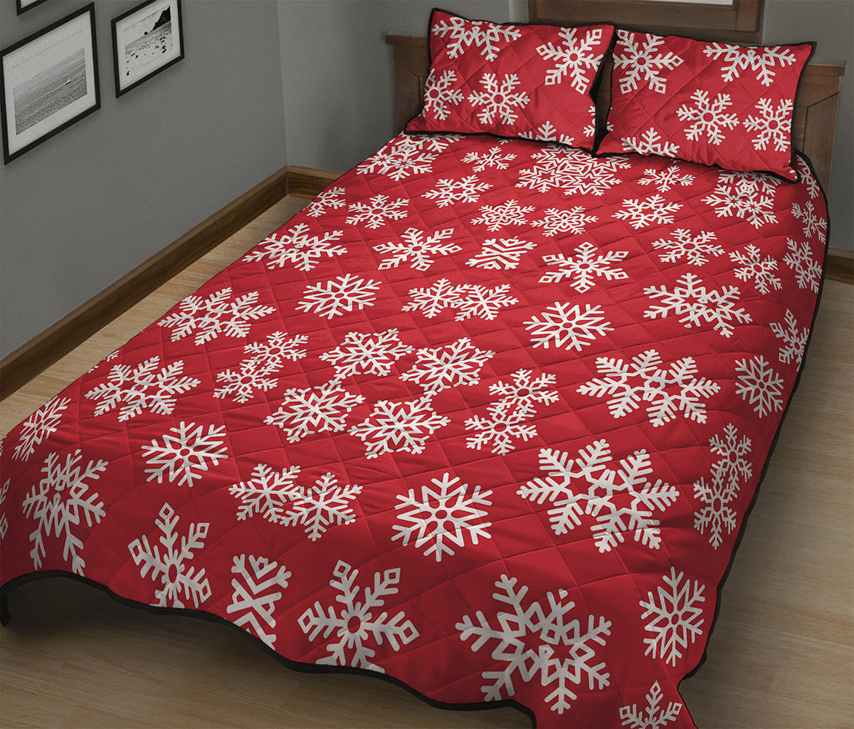 Merry Christmas Snowflakes Pattern Print Quilt Bed Set