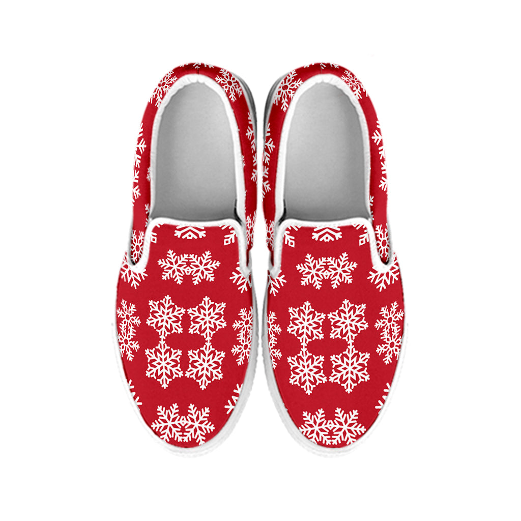 Merry Christmas Snowflakes Pattern Print White Slip On Shoes