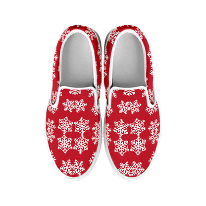Merry Christmas Snowflakes Pattern Print White Slip On Shoes