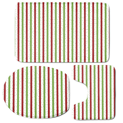Merry Christmas Striped Pattern Print 3 Piece Bath Mat Set