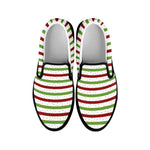 Merry Christmas Striped Pattern Print Black Slip On Shoes