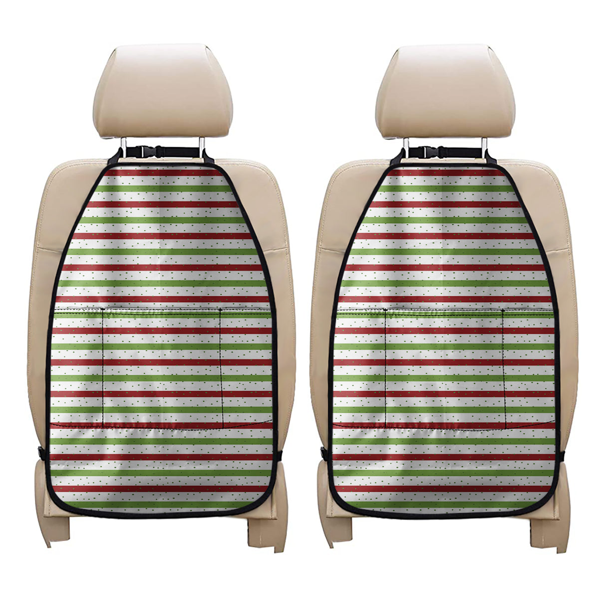 Merry Christmas Striped Pattern Print Car Seat Organizers