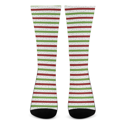 Merry Christmas Striped Pattern Print Crew Socks