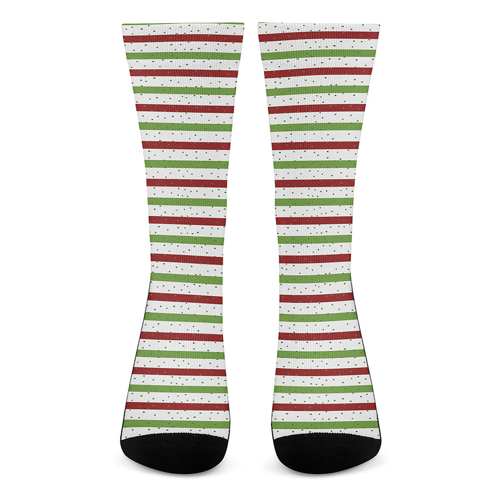 Merry Christmas Striped Pattern Print Crew Socks