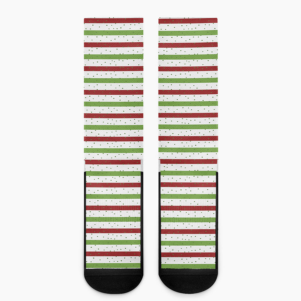 Merry Christmas Striped Pattern Print Crew Socks