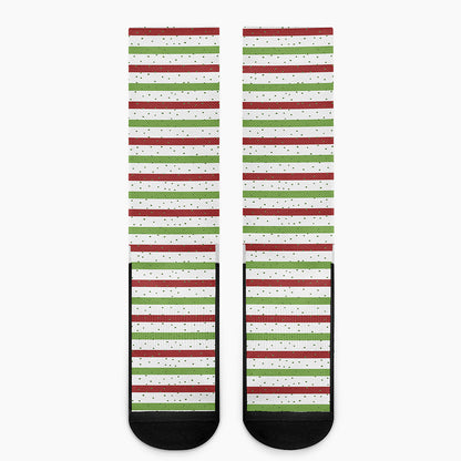 Merry Christmas Striped Pattern Print Crew Socks