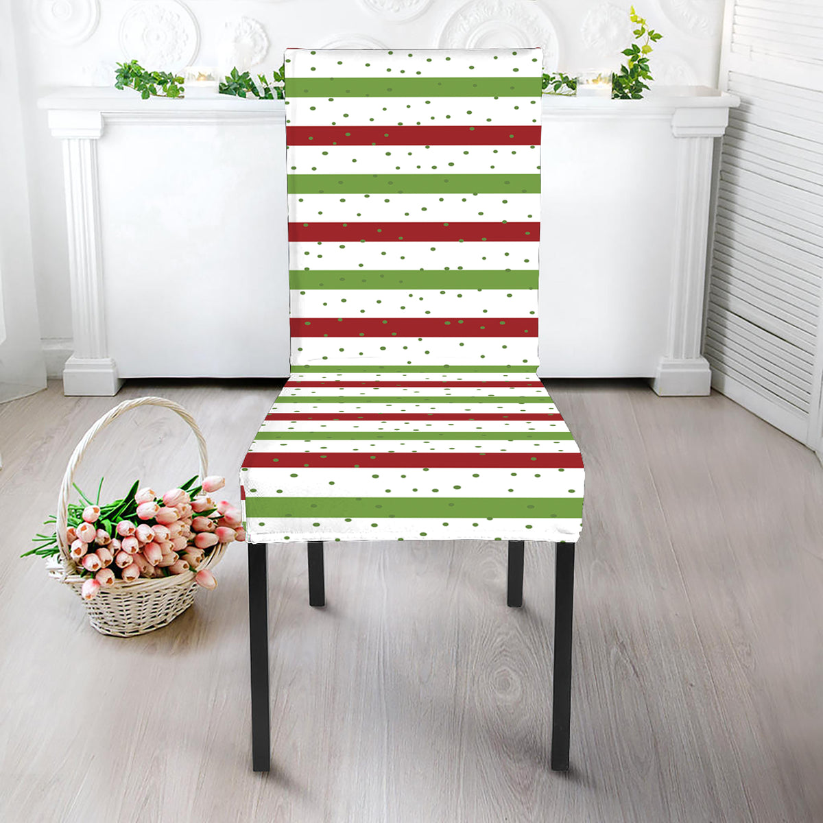 Merry Christmas Striped Pattern Print Dining Chair Slipcover