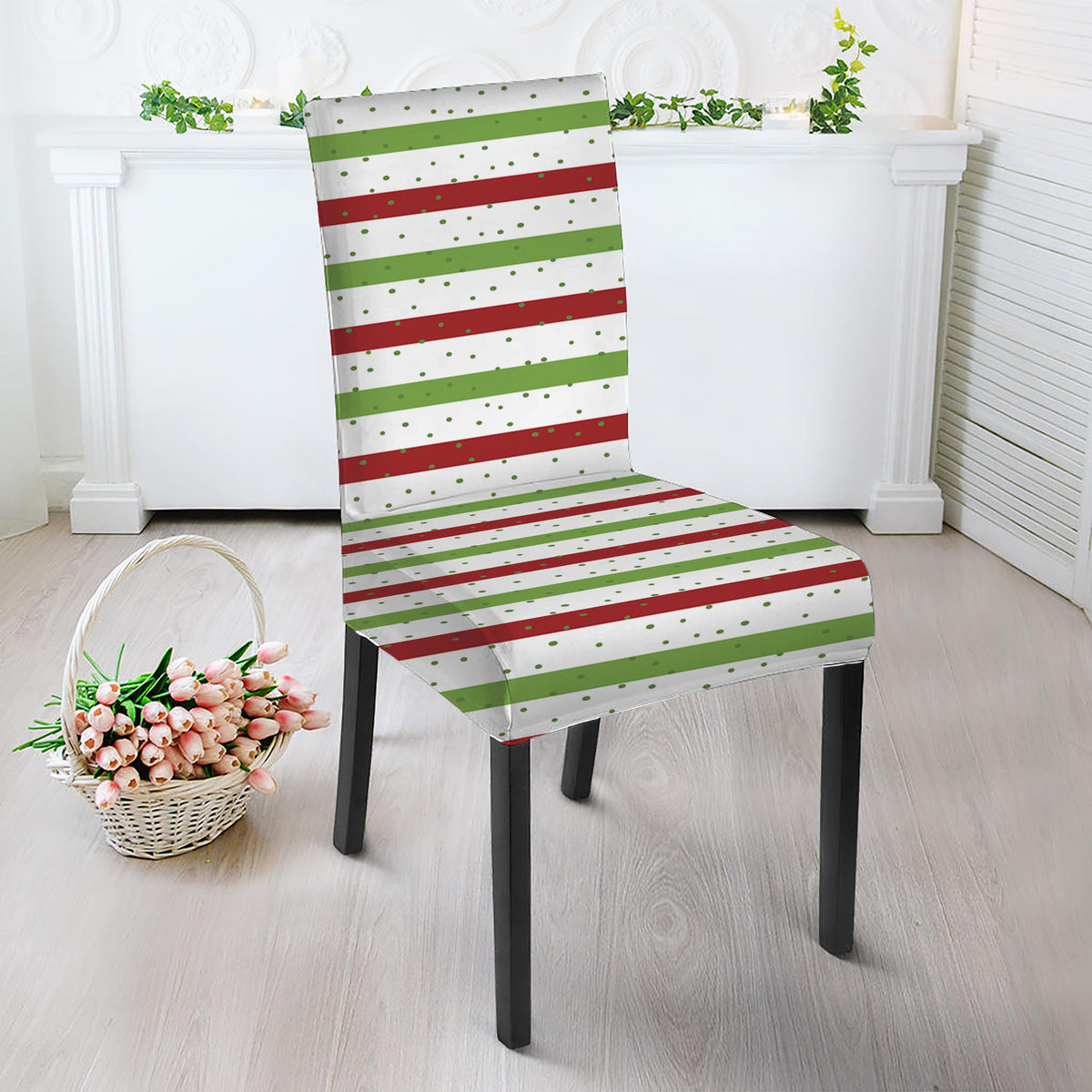 Merry Christmas Striped Pattern Print Dining Chair Slipcover