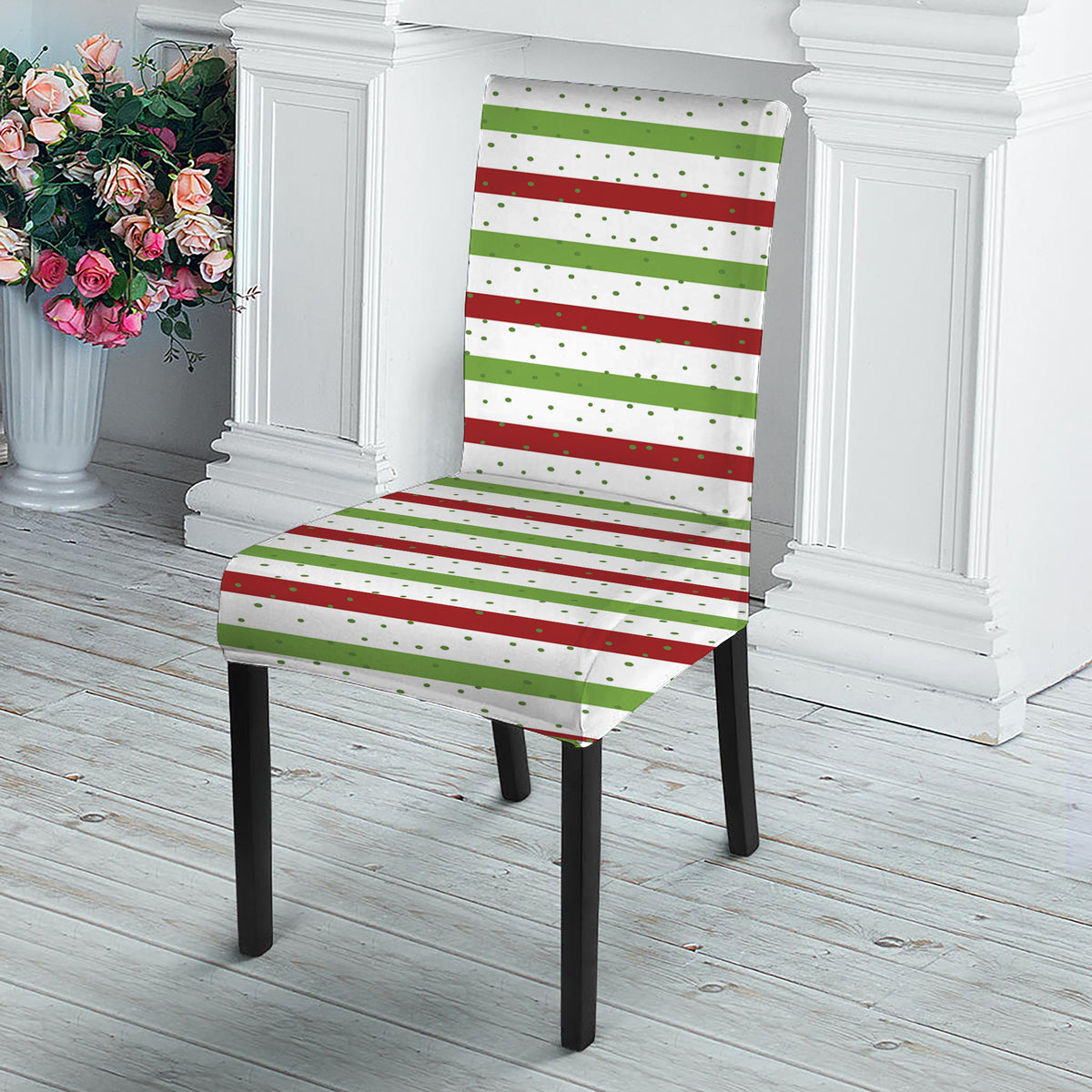 Merry Christmas Striped Pattern Print Dining Chair Slipcover
