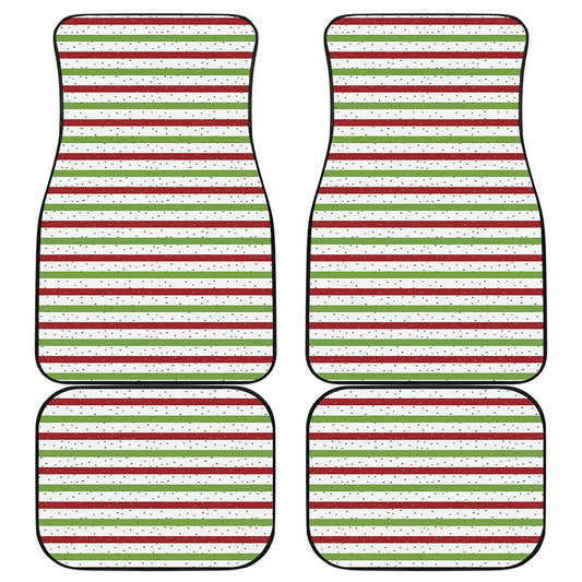 Merry Christmas Striped Pattern Print Front and Back Car Floor Mats
