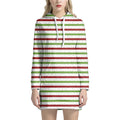 Merry Christmas Striped Pattern Print Pullover Hoodie Dress