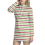 Merry Christmas Striped Pattern Print Hoodie Dress