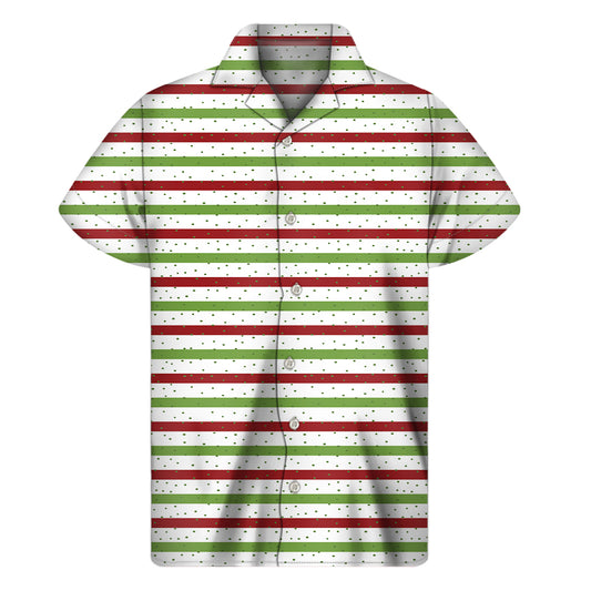 Merry Christmas Striped Pattern Print Men's Short Sleeve Shirt
