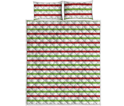 Merry Christmas Striped Pattern Print Quilt Bed Set