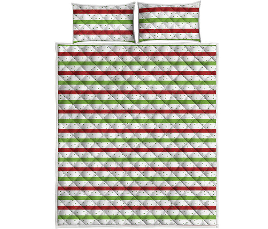 Merry Christmas Striped Pattern Print Quilt Bed Set