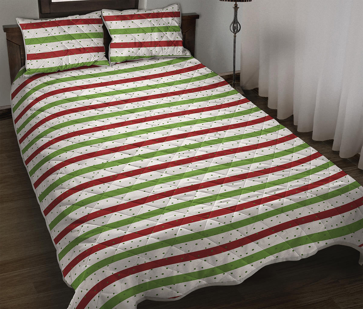 Merry Christmas Striped Pattern Print Quilt Bed Set