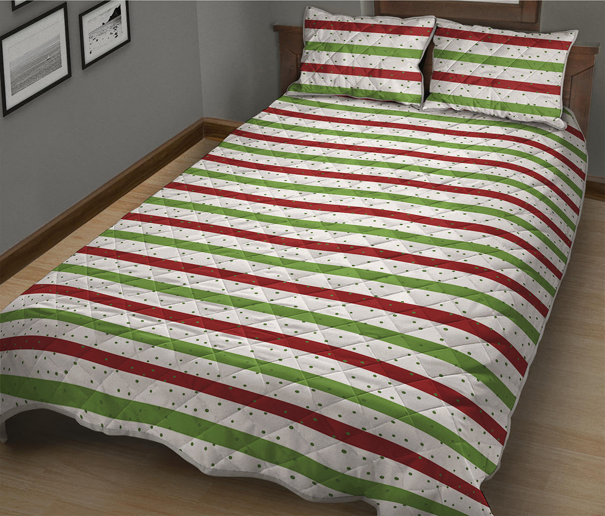 Merry Christmas Striped Pattern Print Quilt Bed Set